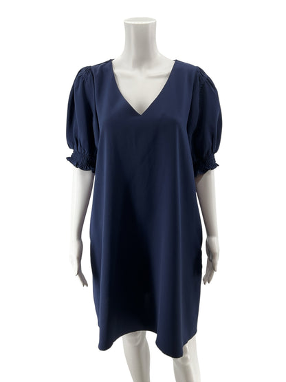 Jodifl Navy Blue Puff Sleeve V-Neck Shift Dress Size Large