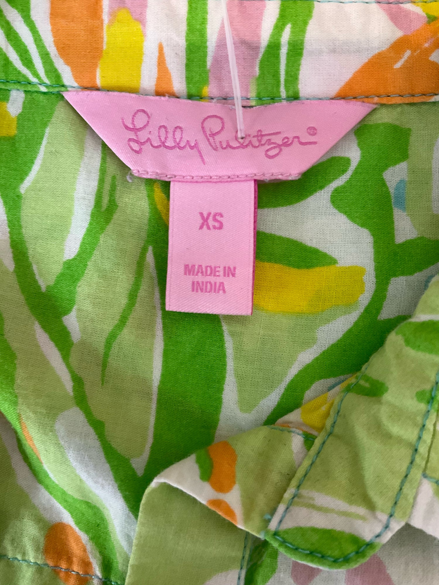 Lilly Pulitzer Sandpiper Tunic Top XS Green Blue Tropical Palm Print