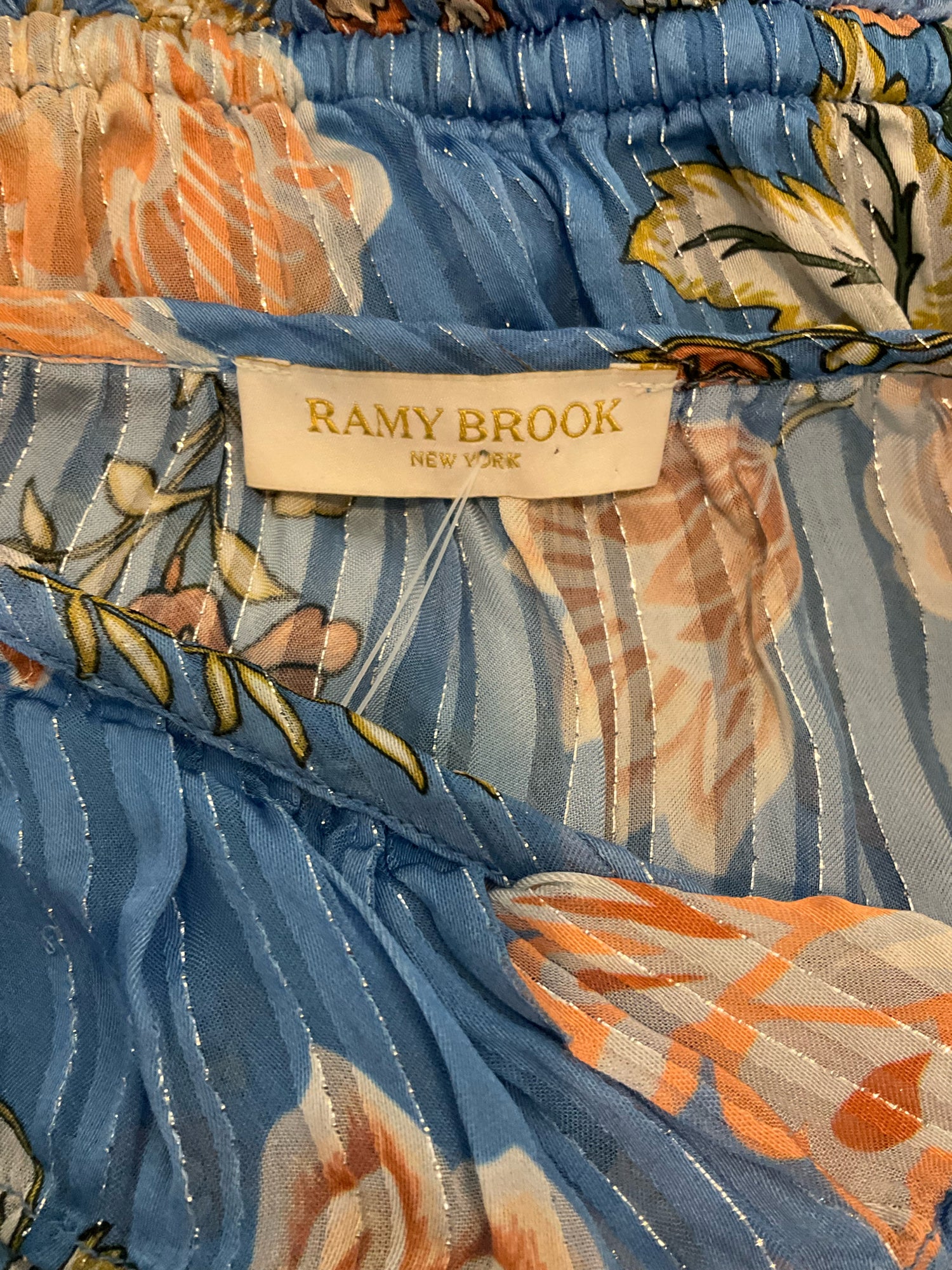 Ramy Brook blue/blush Long Sleeve Maris Floral Lurex Wrap Top Blue Blush Bishop Sleeve Blouse S/M - Size S/M