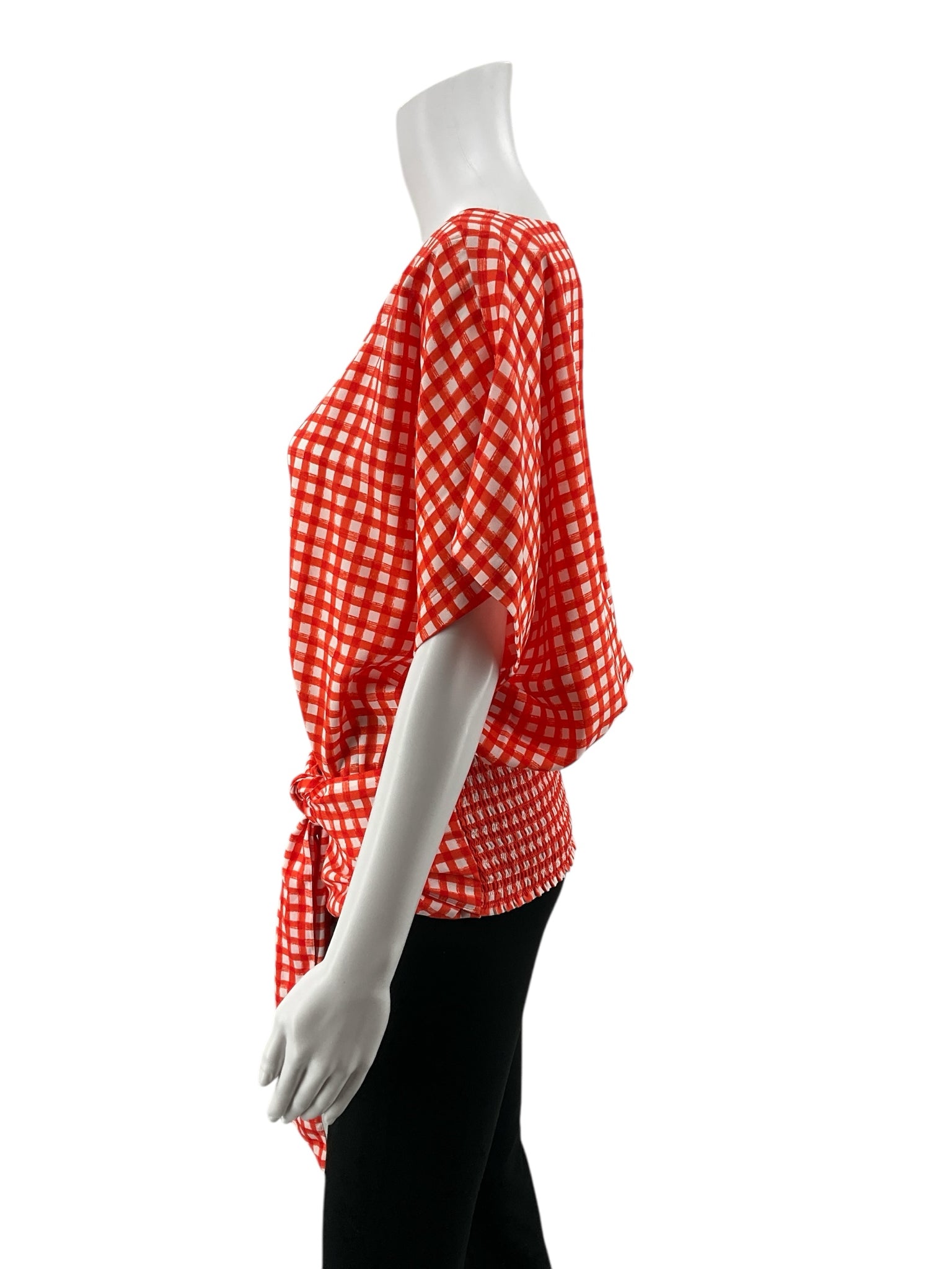 Ann Taylor Orange/White Casual Top - Downstairs Size M Orange/White Checkered Pre-Owned Casual Top - Downstairs - Size M