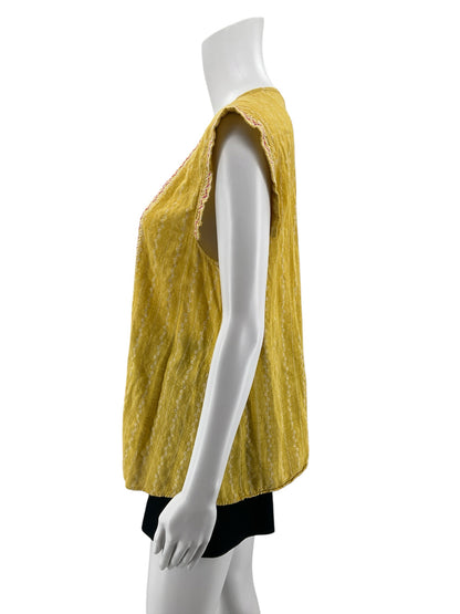 Anthropologie Dotted Stripe Embroidered Tunic Top Size Large Yellow Bohemian - ONLINE ONLY