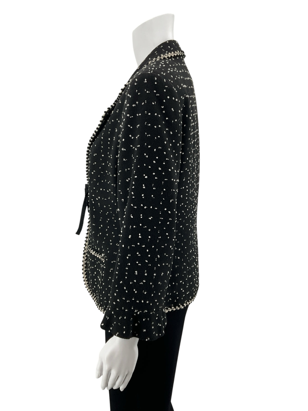 Talbots Polka Dot Tie-Front Blazer Black Ivory Size 12
