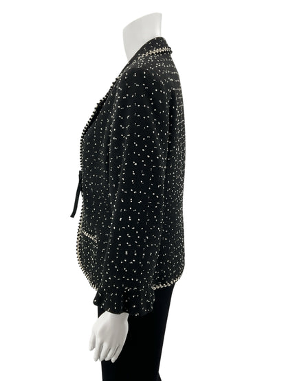 Talbots Polka Dot Tie-Front Blazer Black Ivory Size 12