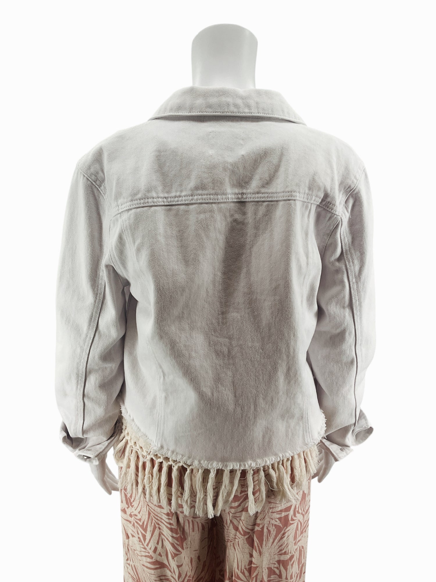 Cisono White Raw Hem Cropped Denim Trucker Jacket Size Large