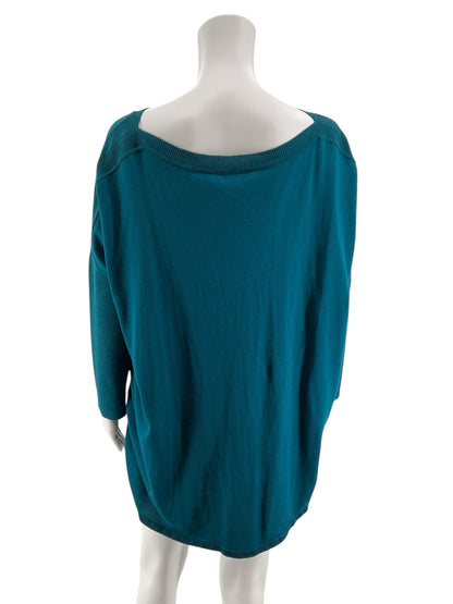 Lilly Pulitzer Amalie Sweater Medium Turquoise Teal Metallic 3/4 Dolman Sleeve