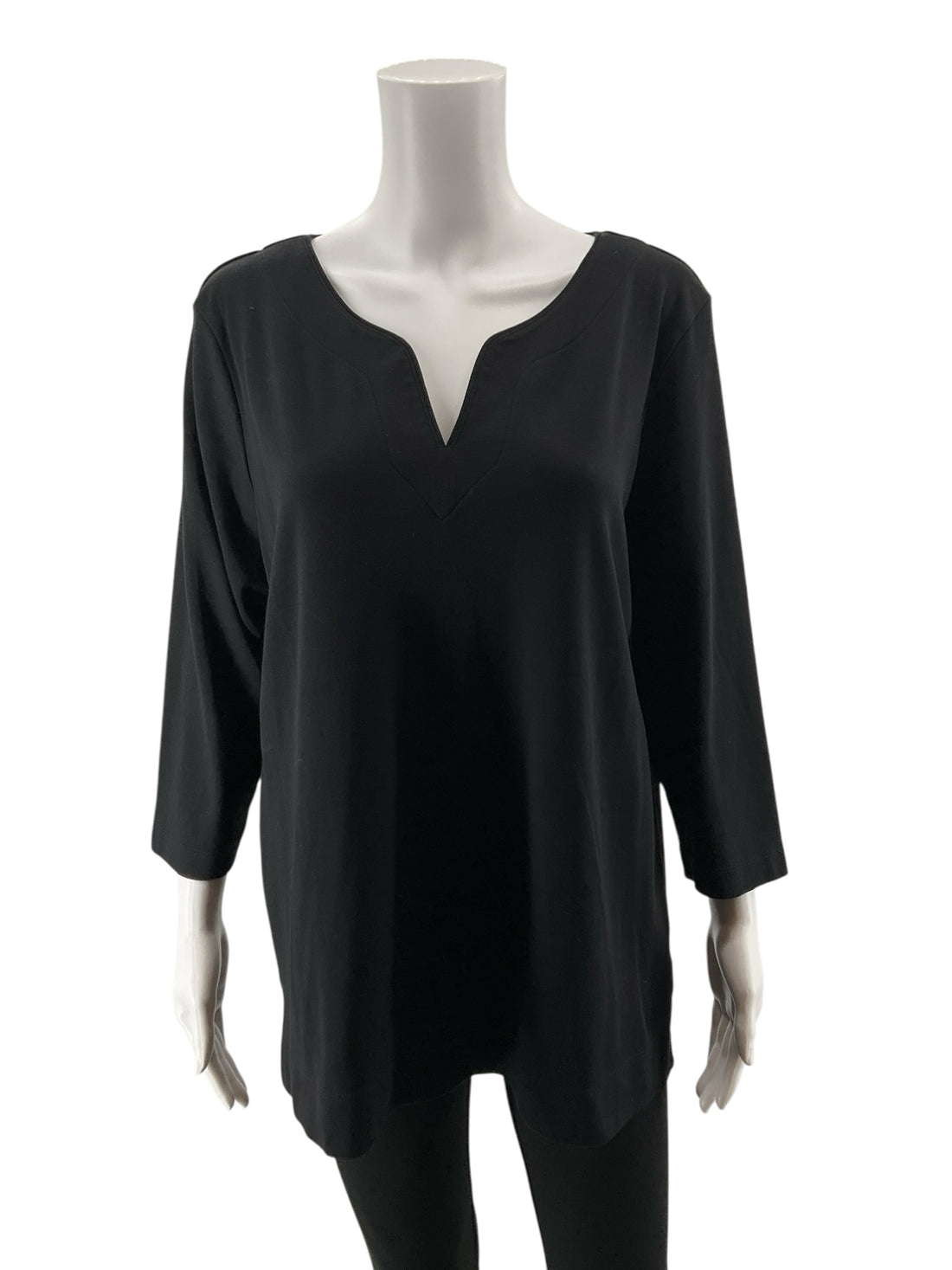 L.L.Bean Supima Cotton Splitneck Tunic Top 3/4 Sleeve Black Women&