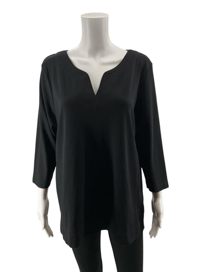 L.L.Bean Supima Cotton Splitneck Tunic Top 3/4 Sleeve Black Women&