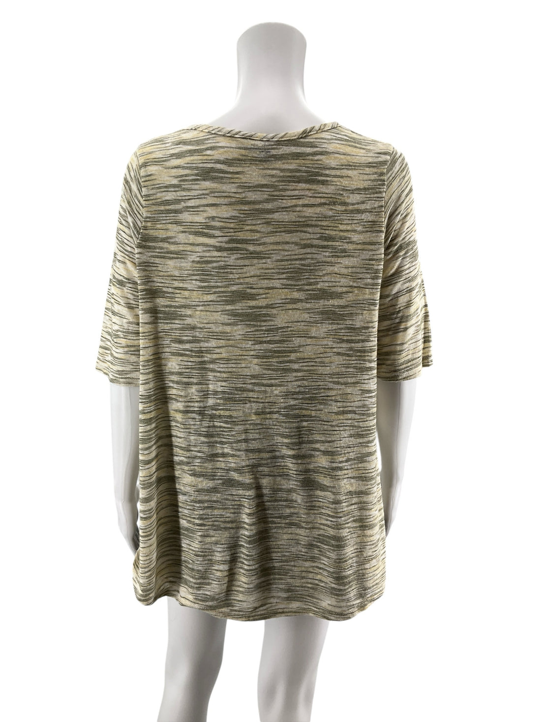 Bobeau Twist Front Slub Knit Top Yellow Green Heathered USA Made Size Medium