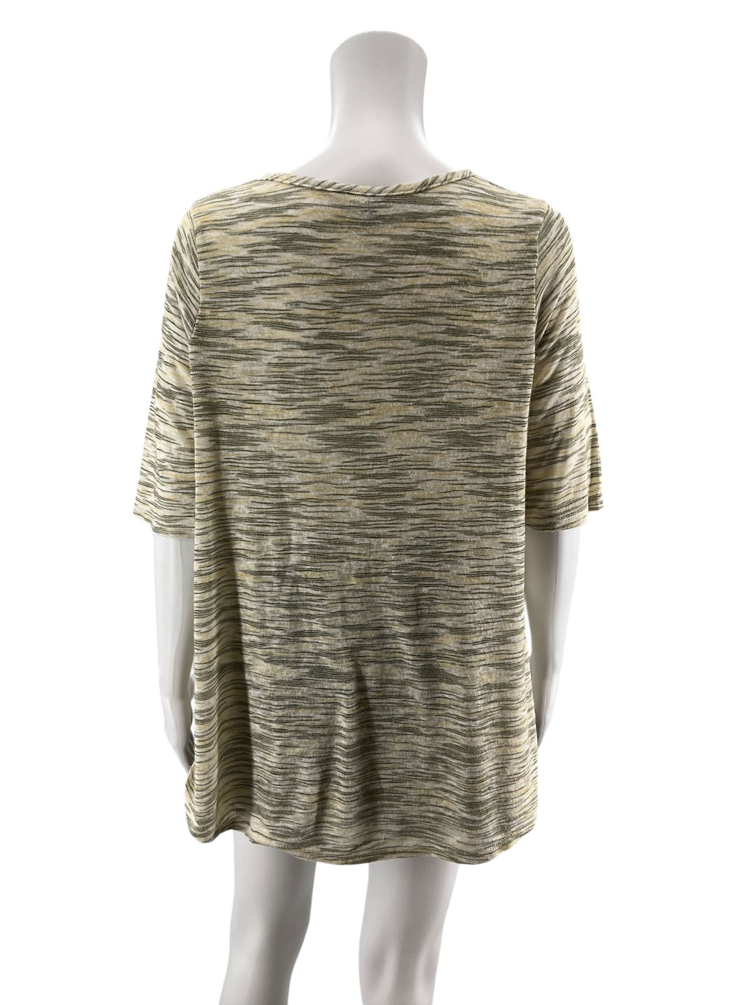 Bobeau Twist Front Slub Knit Top Yellow Green Heathered USA Made Size Medium