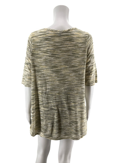 Bobeau Twist Front Slub Knit Top Yellow Green Heathered USA Made Size Medium