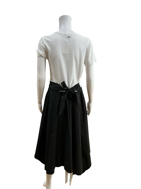 DKNY Colorblock Tie-Waist Midi Dress White Black Asymmetrical Hem Size Small - ONLINE ONLY