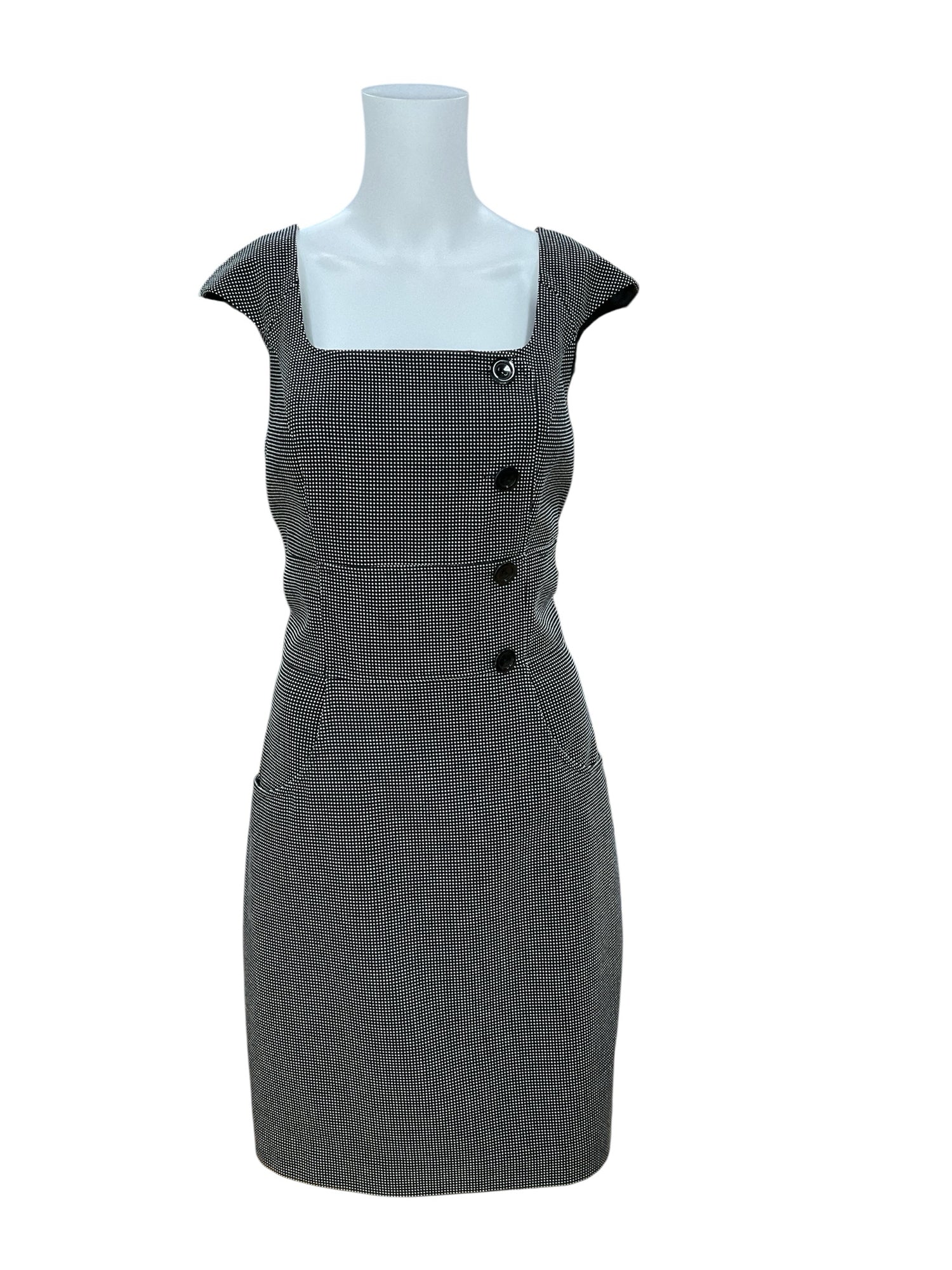White House Black Market black/white Bodycon Polka Dot Button Sheath Dress Size 6 - Size 6