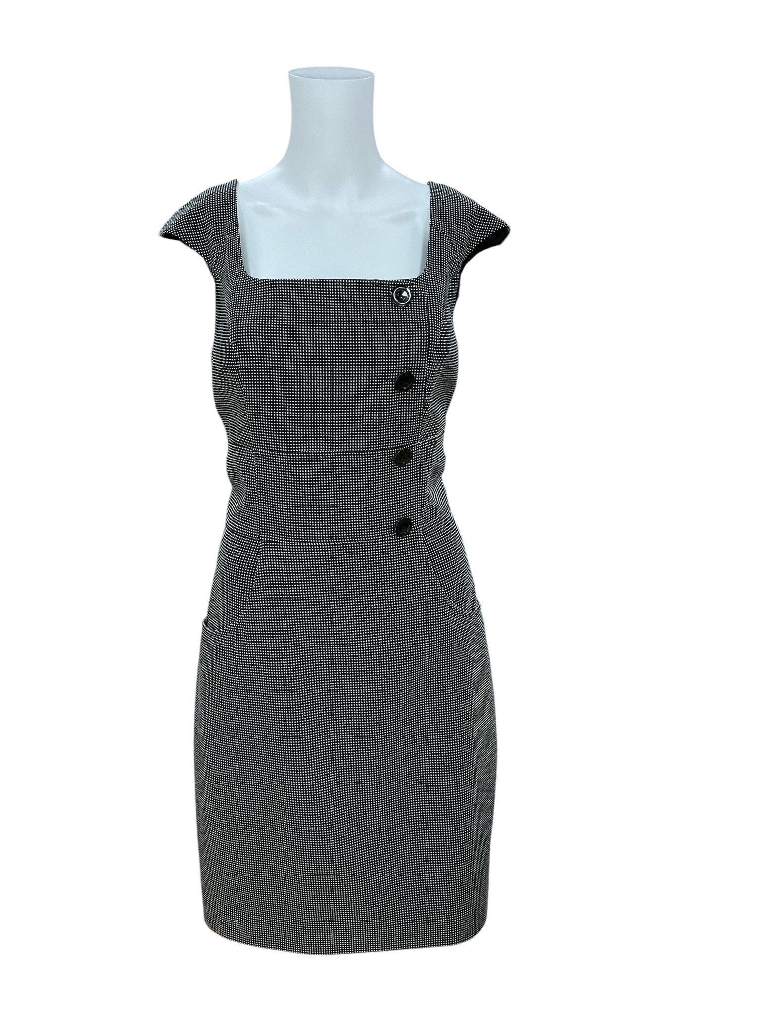 White House Black Market black/white Bodycon Polka Dot Button Sheath Dress Size 6 - Size 6