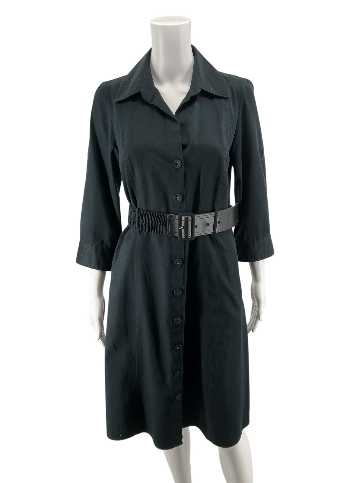 Ann Taylor Black Cotton Belted Shirt Dress Size 8 - ONLINE ONLY