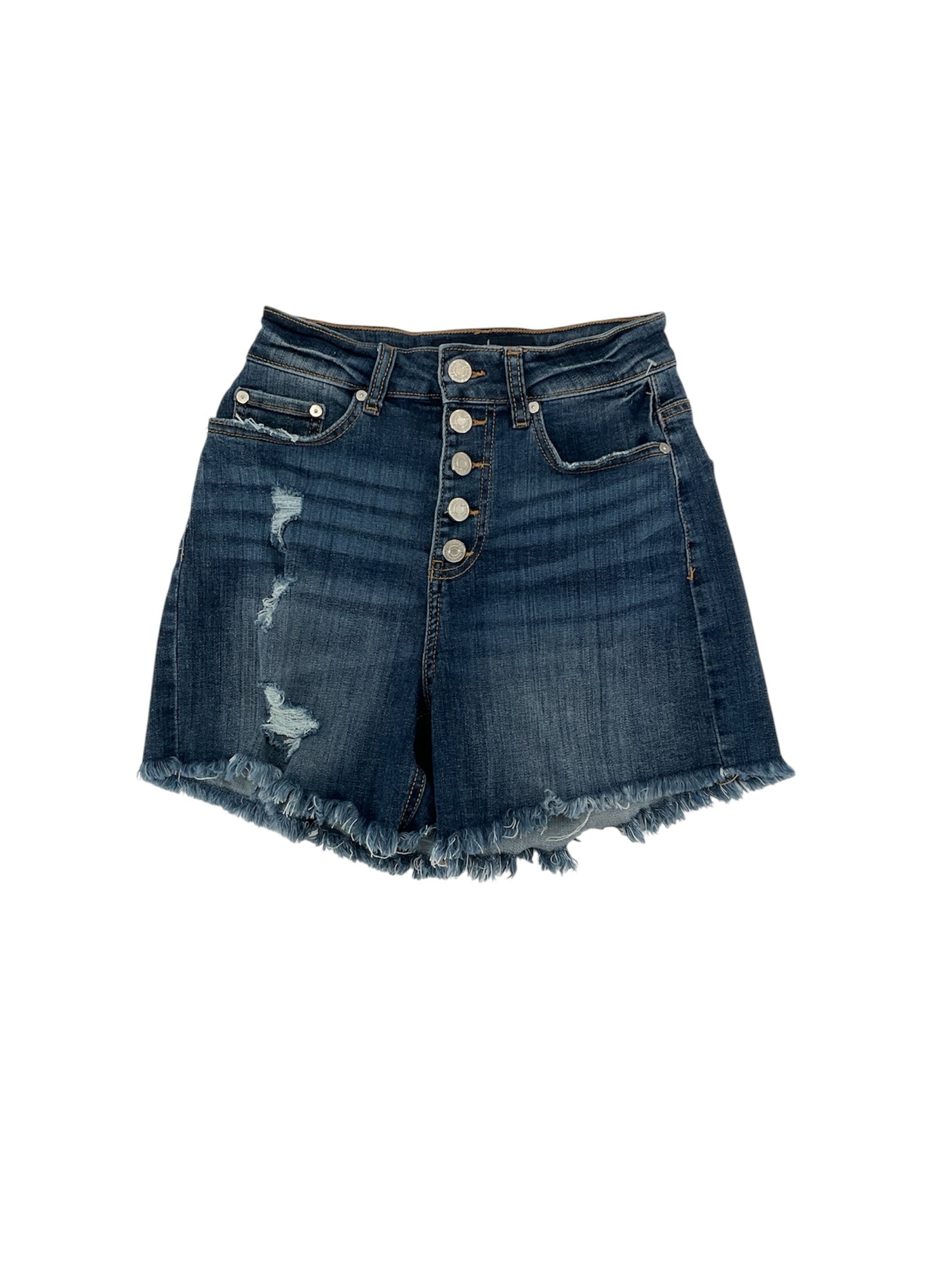 Indigo Rein Blue Shorts Low Rise Button Fly Distressed Denim Shorts Y2K Style Size 1 - Size 1