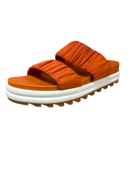Sorel Viibe Slide Sandals Womens Size 8.5 / 8 Orange Puffy Ruched Platform