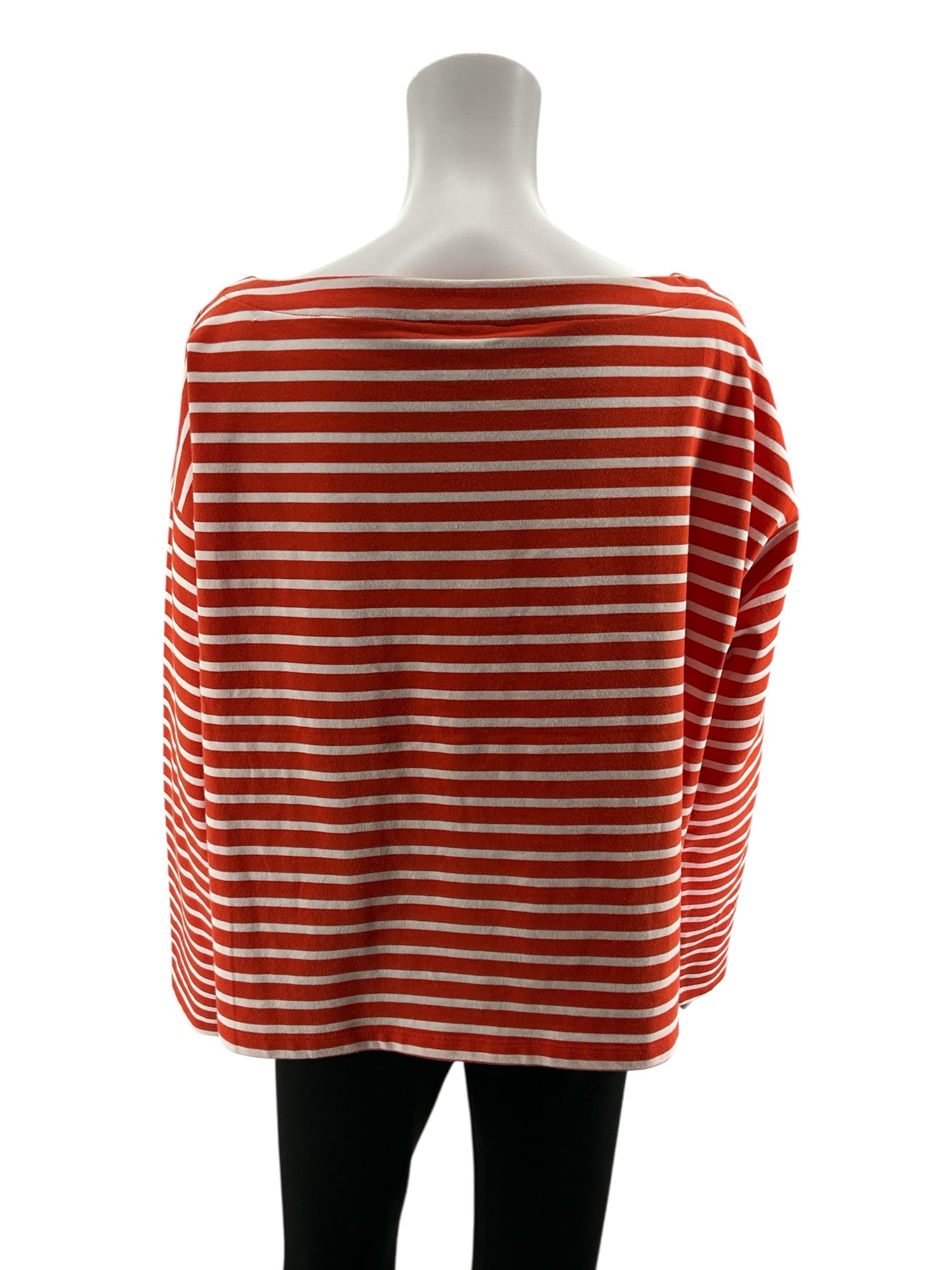 Ralph Lauren Size XL Orange/White Striped Cotton-Blend Boatneck Top