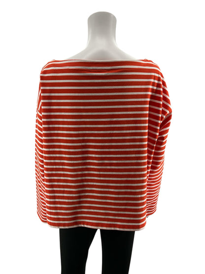 Ralph Lauren Size XL Orange/White Striped Cotton-Blend Boatneck Top