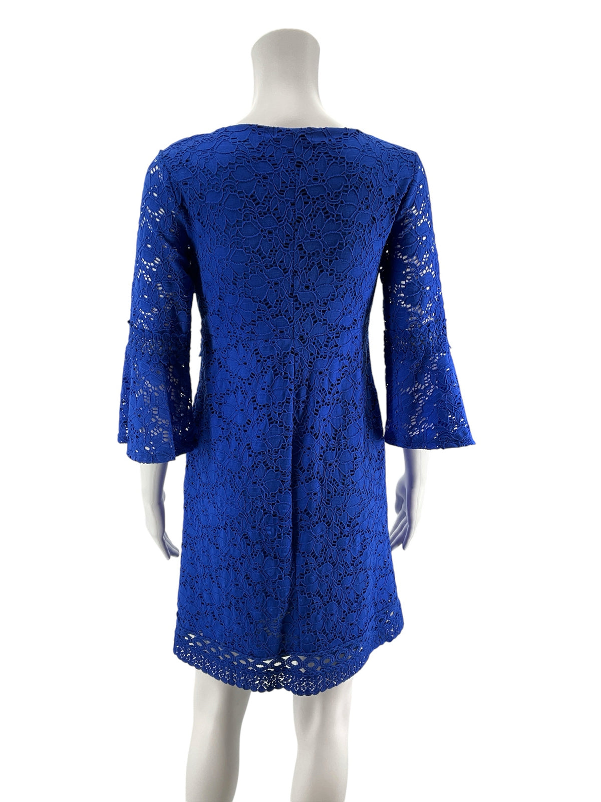 Alfani Petite Royal Blue Lace 3/4 Bell Sleeve Sheath Dress Size PP