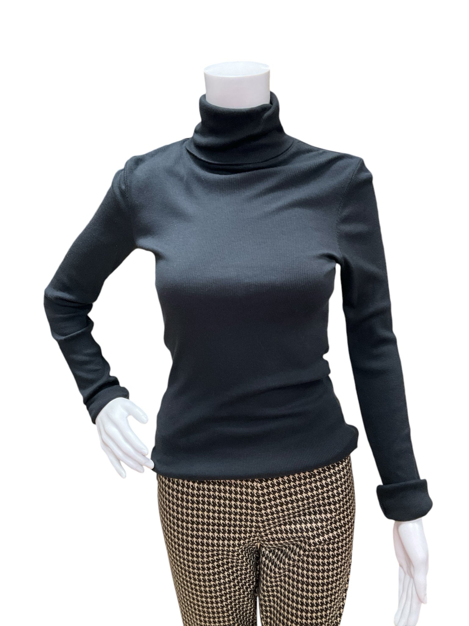 Splendid Size Small Black Solid Pre-Owned Turtleneck Casual Top, consignment