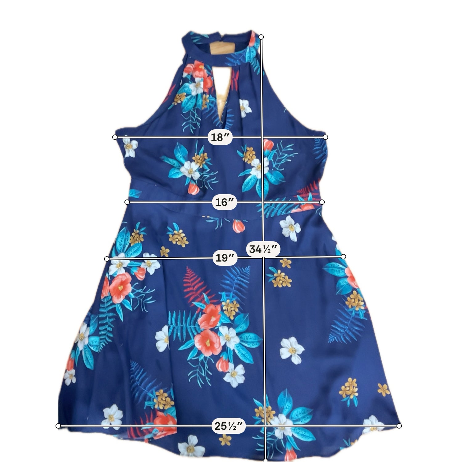 Express Floral Halter Keyhole Fit &amp; Flare Dress Navy Teal Orange Size 14