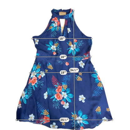 Express Floral Halter Keyhole Fit &amp; Flare Dress Navy Teal Orange Size 14