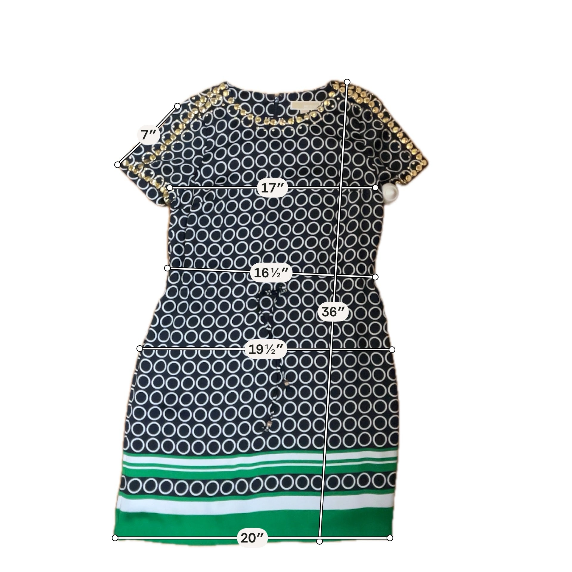 MICHAEL Michael Kors navy/white/green/gold short sleeve dress michael kors Size S navy/white/green/gold Circles Pre-Owned Ladies Dress - Size S