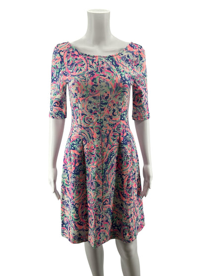 Lilly Pulitzer Pink &amp;amp; Blue Abstract Paisley Skater Dress Size Small