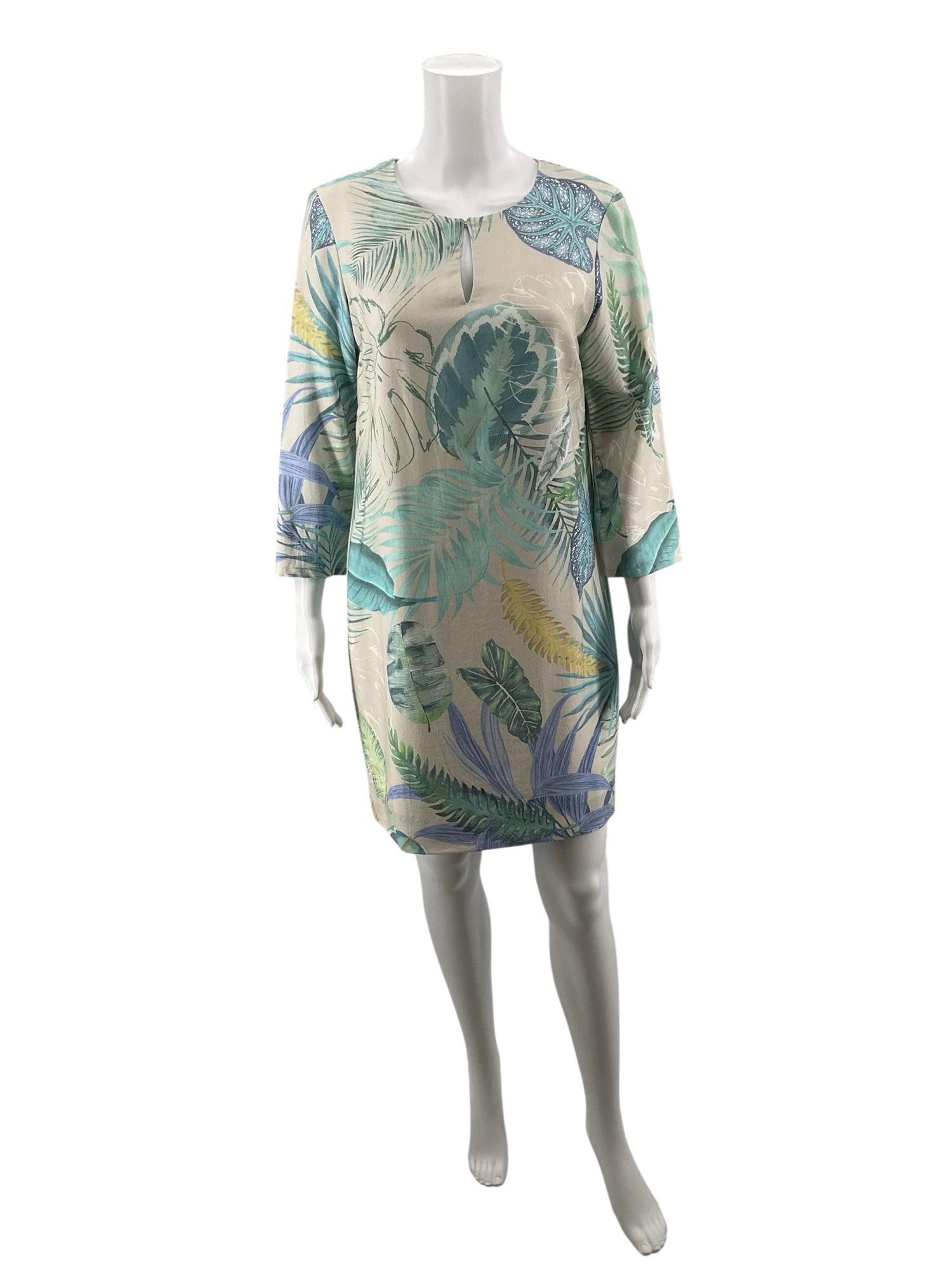 Vilagallo Tan/Aqua Floral Pre-Owned Ladies Dress - Size Large