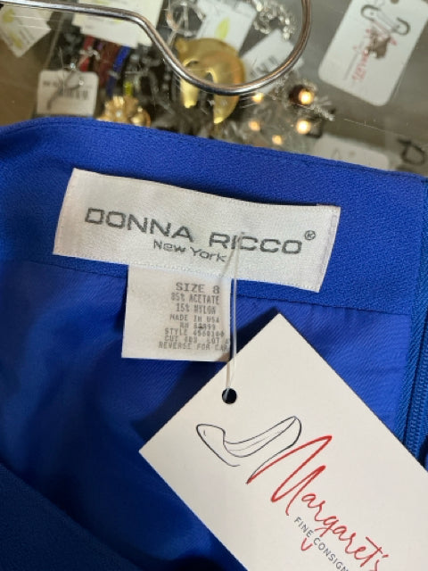Donna Ricco Blue Sheath Vintage Cobalt Blue Sheath Dress Short Sleeve Made in USA Size 8 - Size 8
