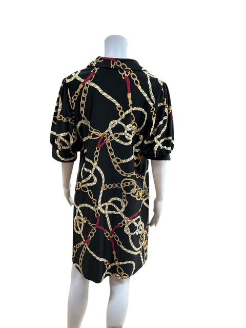 Jude Connally Chain Print V-Neck A-Line Dress Black Size Medium