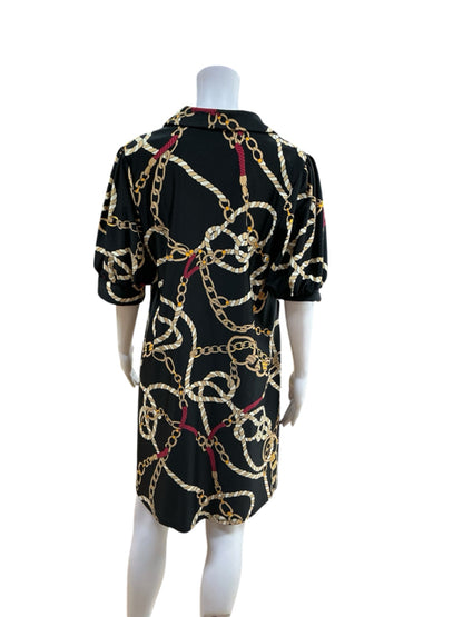 Jude Connally Chain Print V-Neck A-Line Dress Black Size Medium