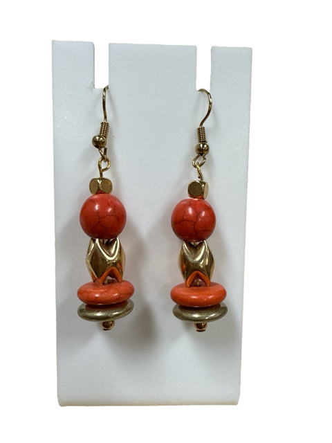 Red/Gold Beaded Dangle Ladies Pre-Owned Earrings - Margaret’s Fine Consignment