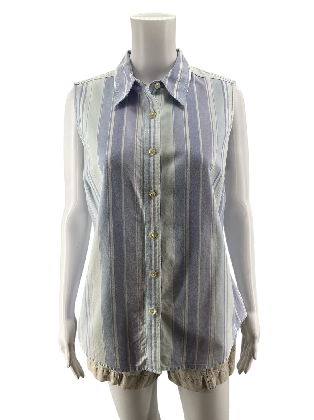 L.L.Bean Striped Sleeveless Button-Down Cotton Shirt | Women&