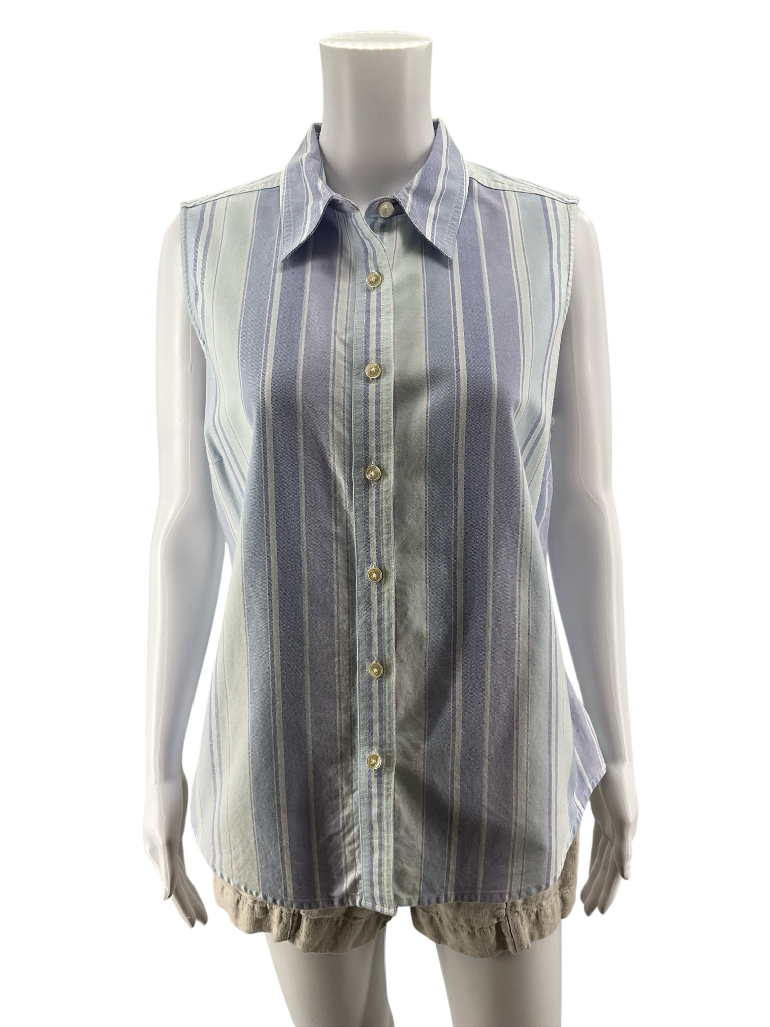 L.L.Bean Striped Sleeveless Button-Down Cotton Shirt | Women&