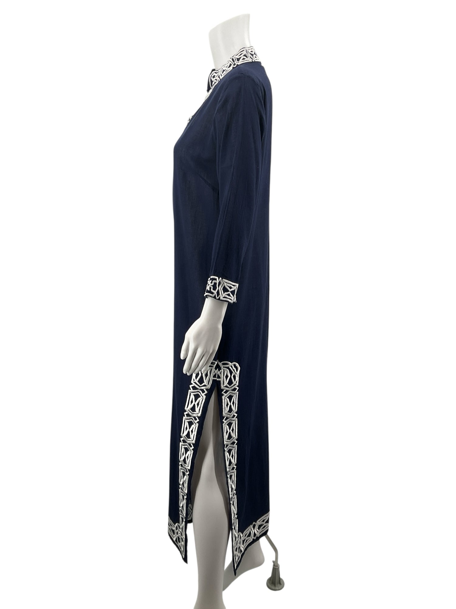 Gretchen Scott navy/white Coverup Navy &amp;amp; White Embroidered Maxi Tunic Dress Cover-Up - Size M
