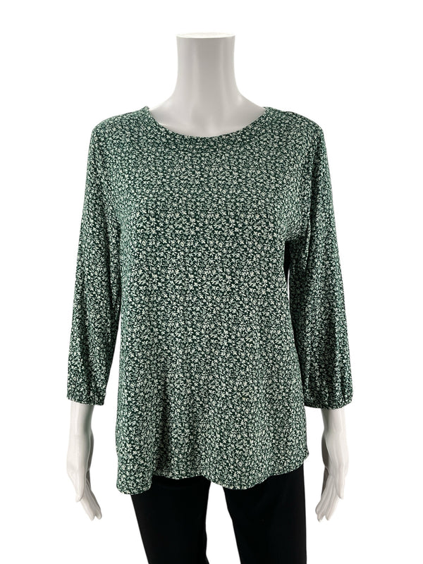 Croft & Barrow Green/White Print Pre-Owned Ladies Top - Size Medium