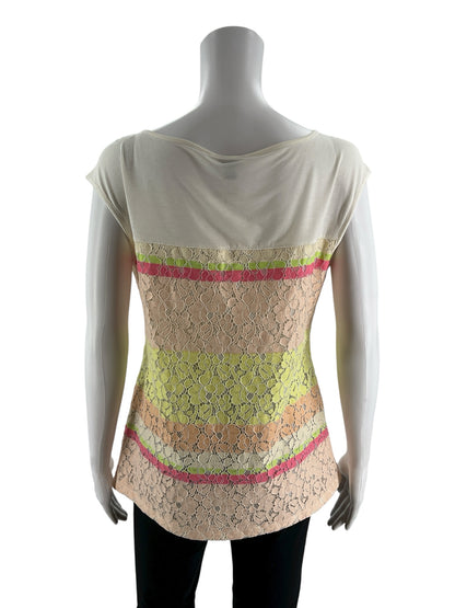 Ann Taylor Cream/Pink/Yellow Floral Pre-Owned Ladies Top - Size Medium - Margaret’s Fine Consignment