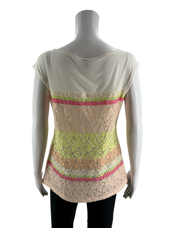 Ann Taylor Cream/Pink/Yellow Floral Pre-Owned Ladies Top - Size Medium