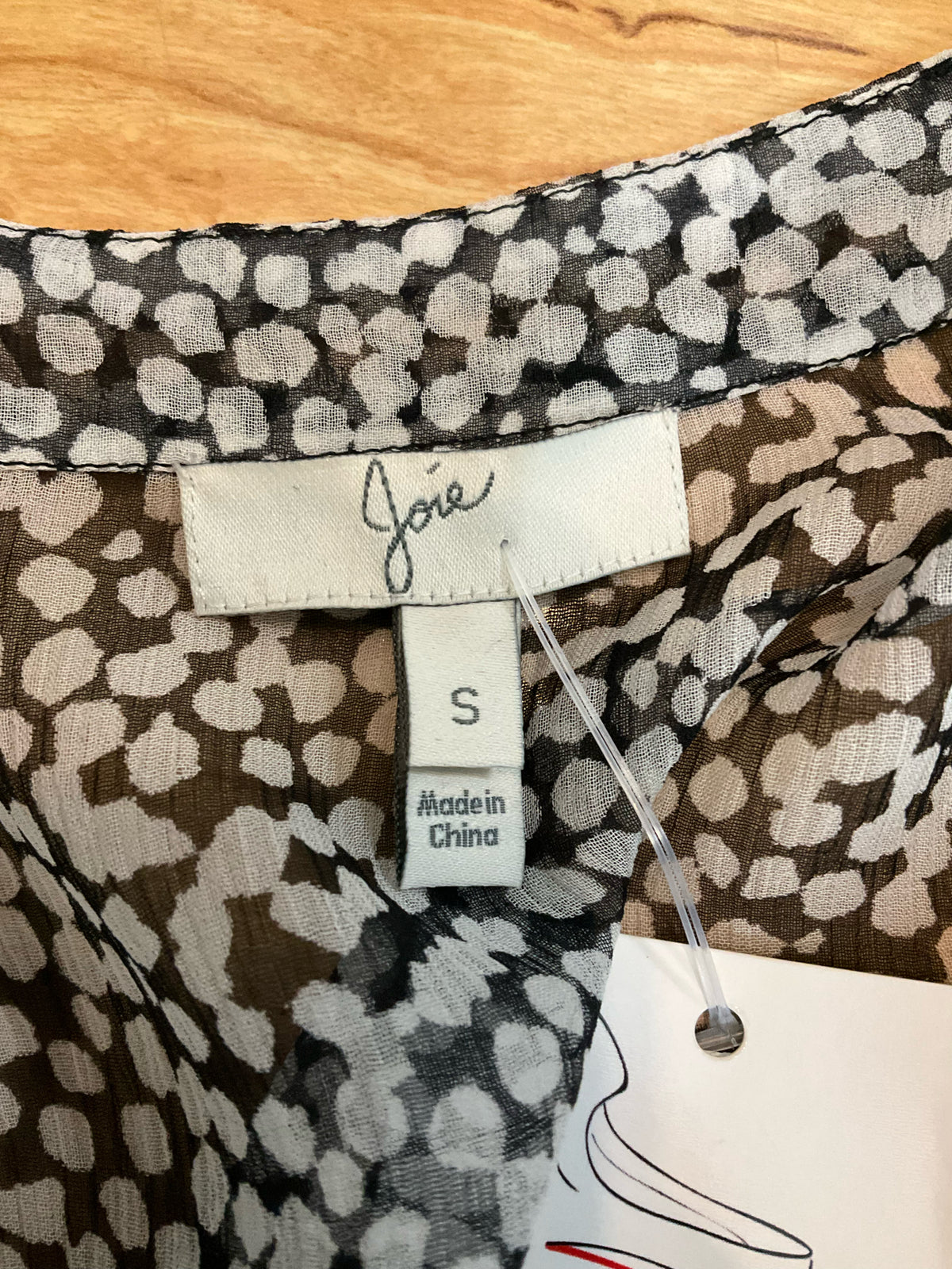 Joie Aruna Pebble Print 100% Silk Blouse Black White Sheer Top Size Small - ONLINE ONLY
