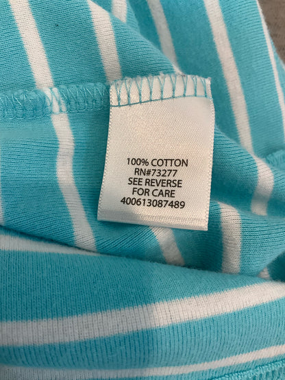 Croft &amp; Barrow Striped Boat Neck Top Size M Turquoise White 100% Cotton