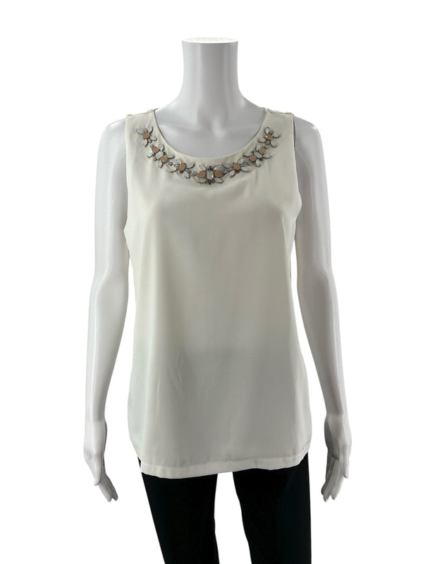 Ann Taylor Cream Jewels Pre-Owned Ladies Top - Size Medium