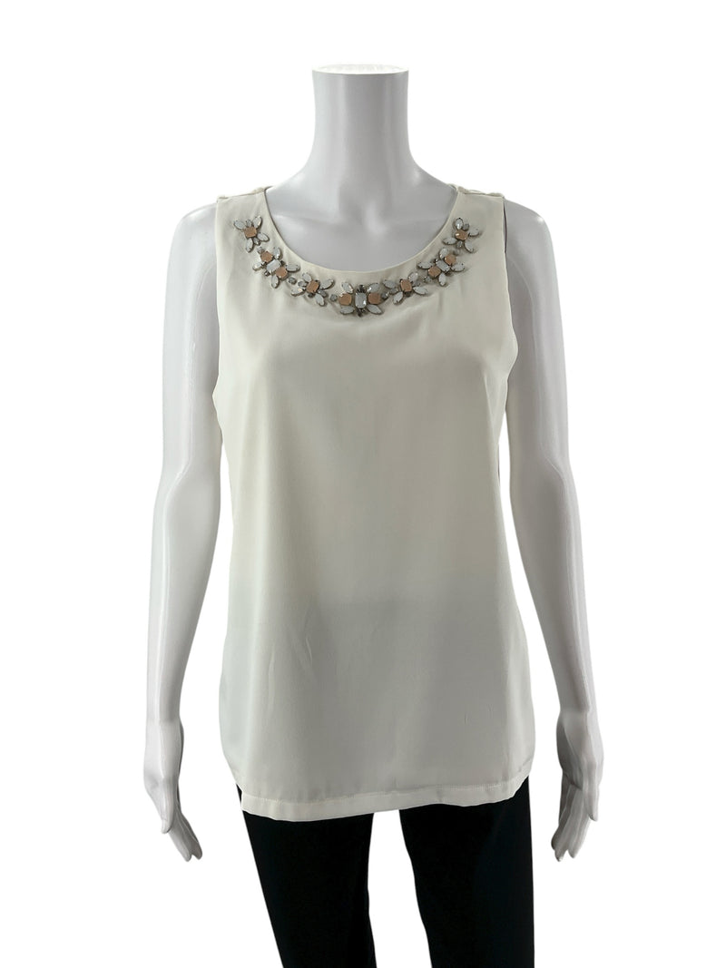 Ann Taylor Cream Jewels Pre-Owned Ladies Top - Size Medium