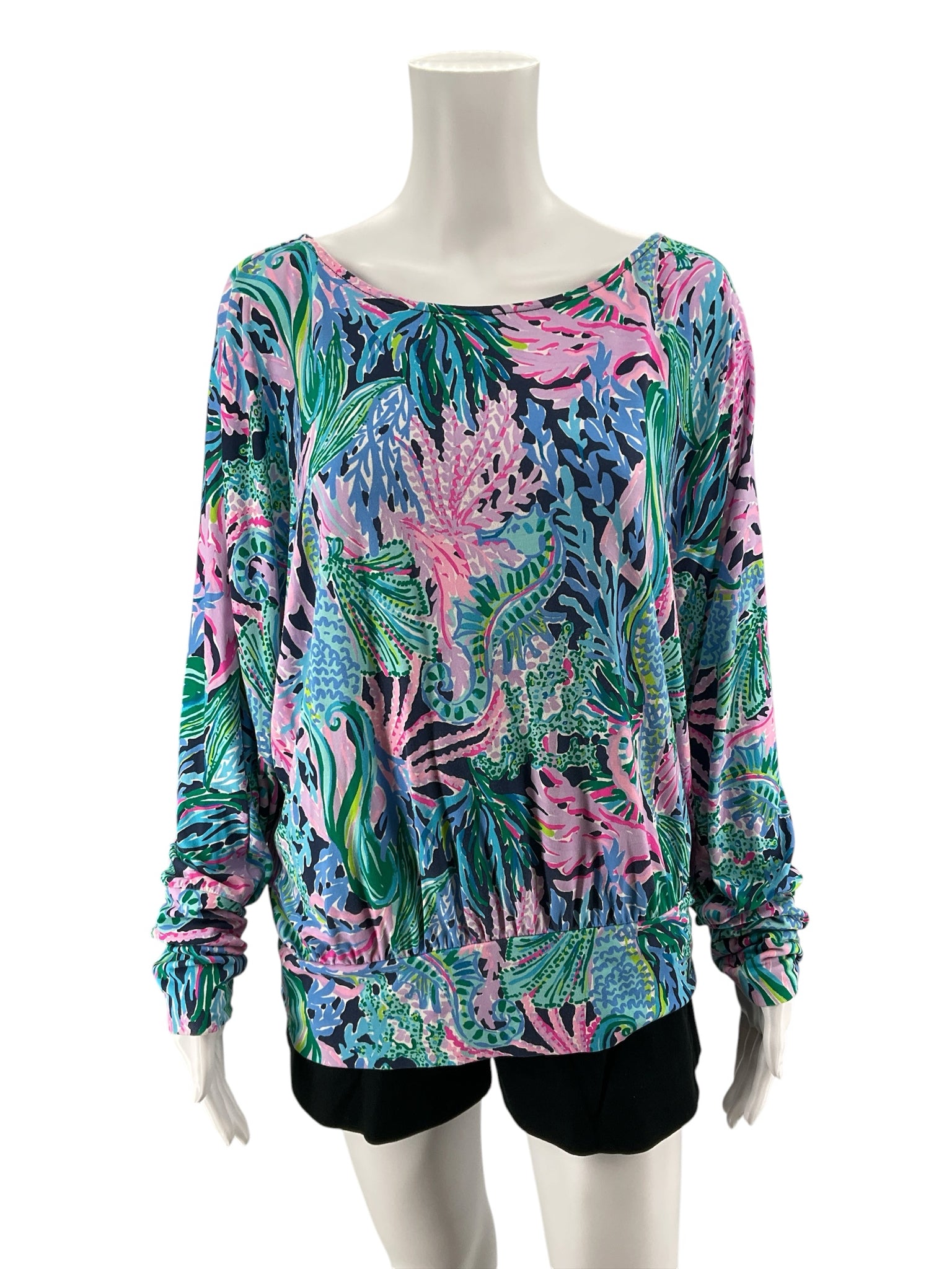 Lilly Pulitzer Neveah Top Sink Or Swim Print Blouson Dolman Sleeve L
