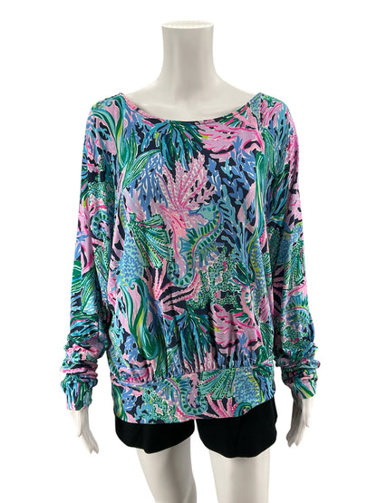 Lilly Pulitzer Neveah Top Sink Or Swim Print Blouson Dolman Sleeve L