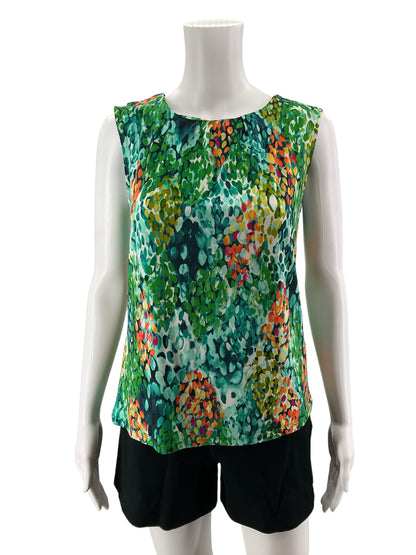Linea Domani Small Petite Green Multi Abstract Dot Print Sleeveless Top Blouse