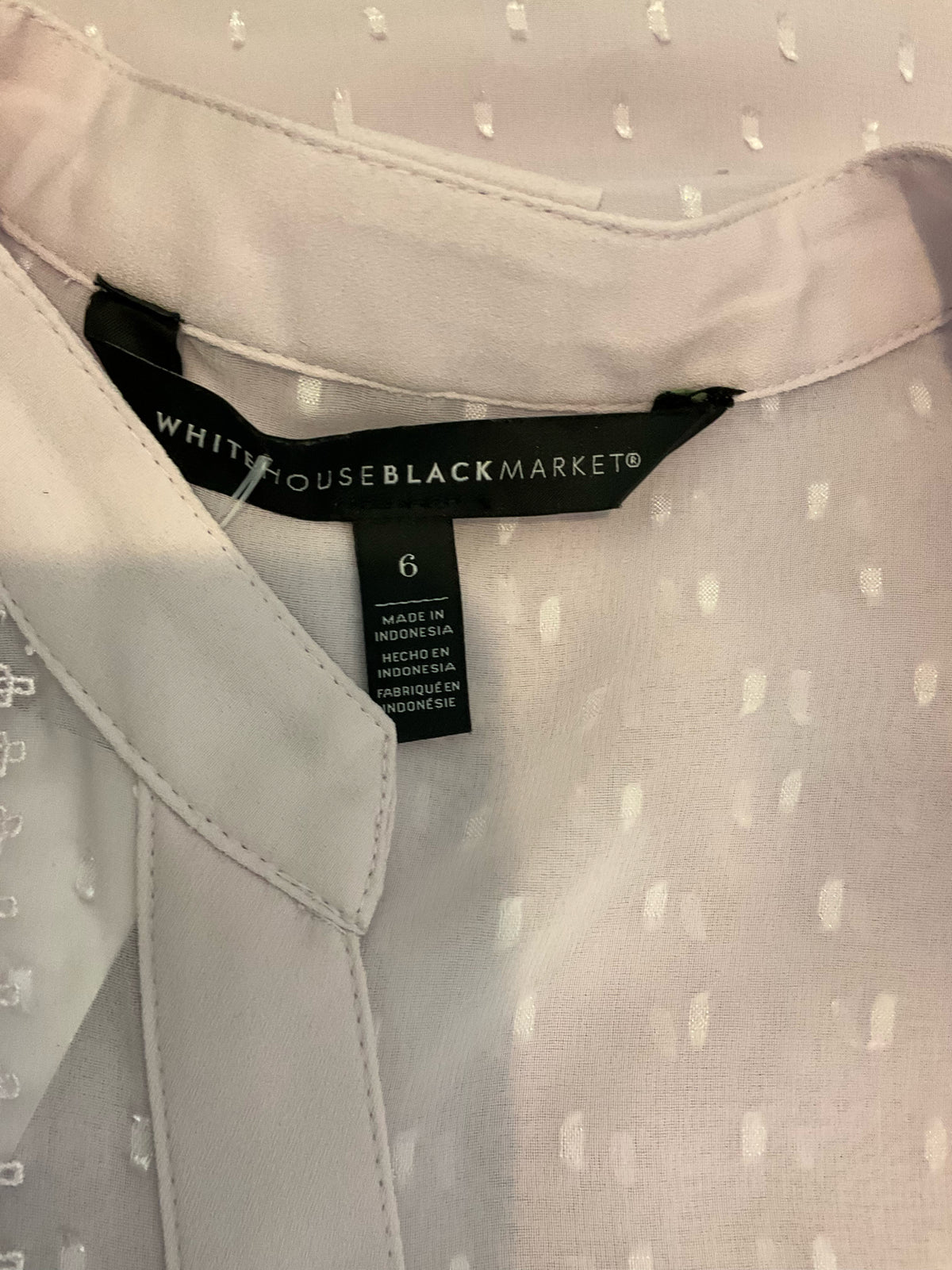 White House Black Market Lavender Swiss Dot Lace Trim Blouse Top Size 6 - ONLINE ONLY