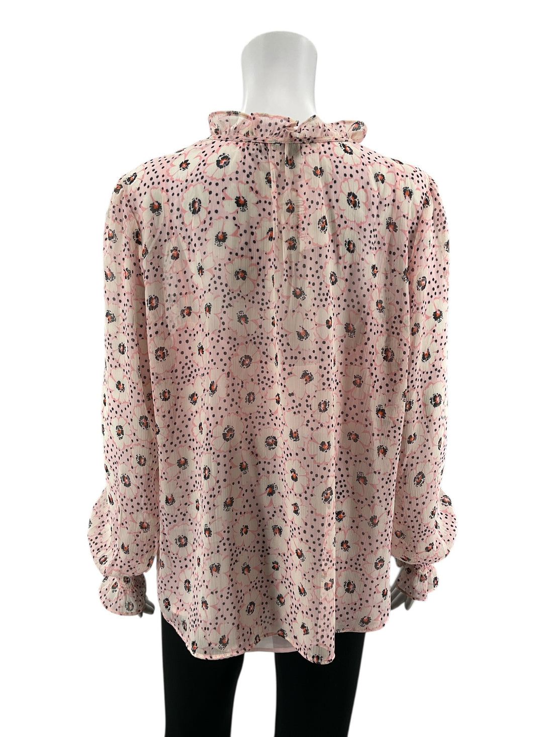 Loft Floral Smocked Tie Neck Blouse White Pink NWT Ladies Top Size Large