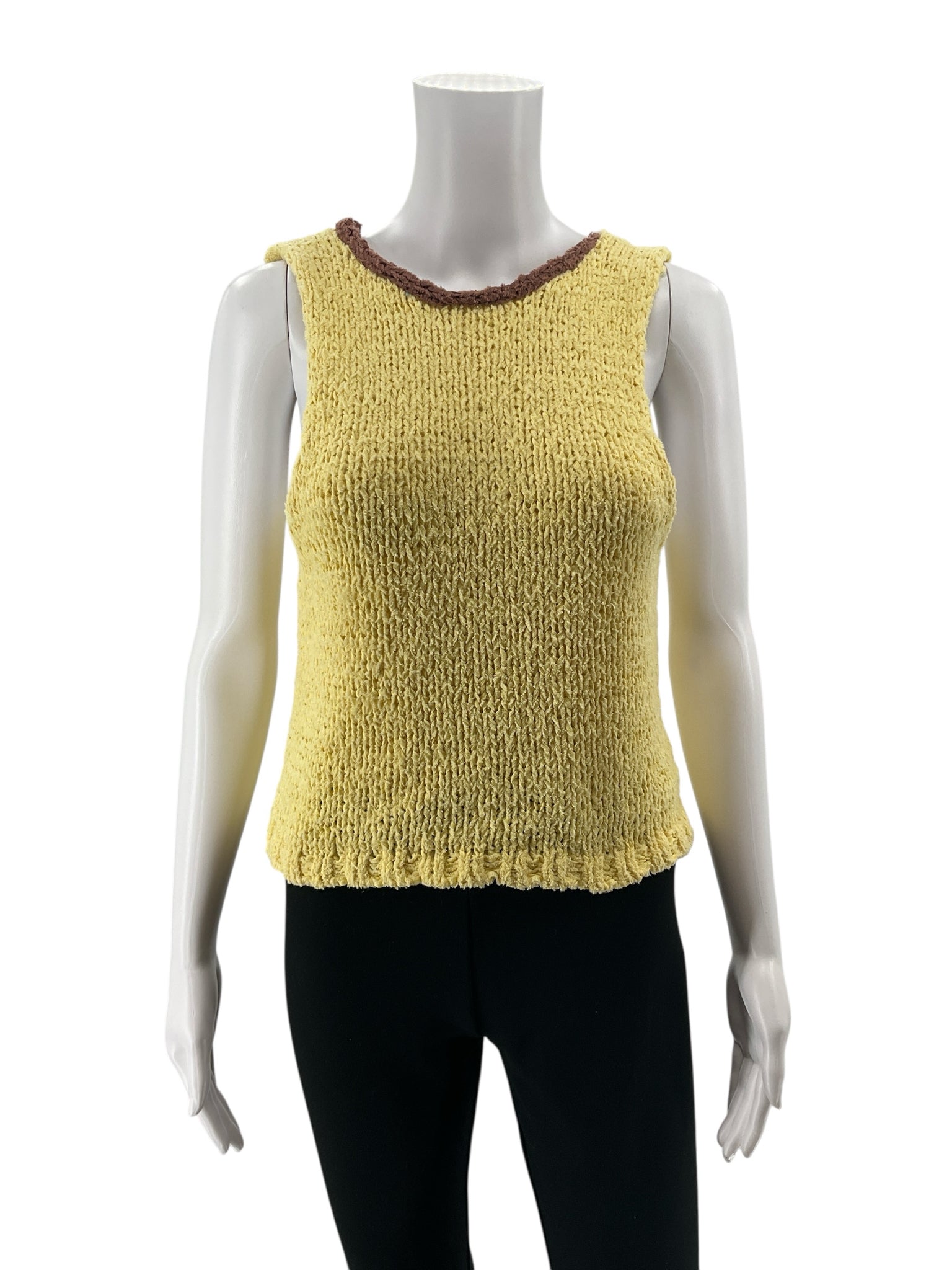 Free People My Bestie Tie Back Knit Tank Top Size Small Yellow Brown