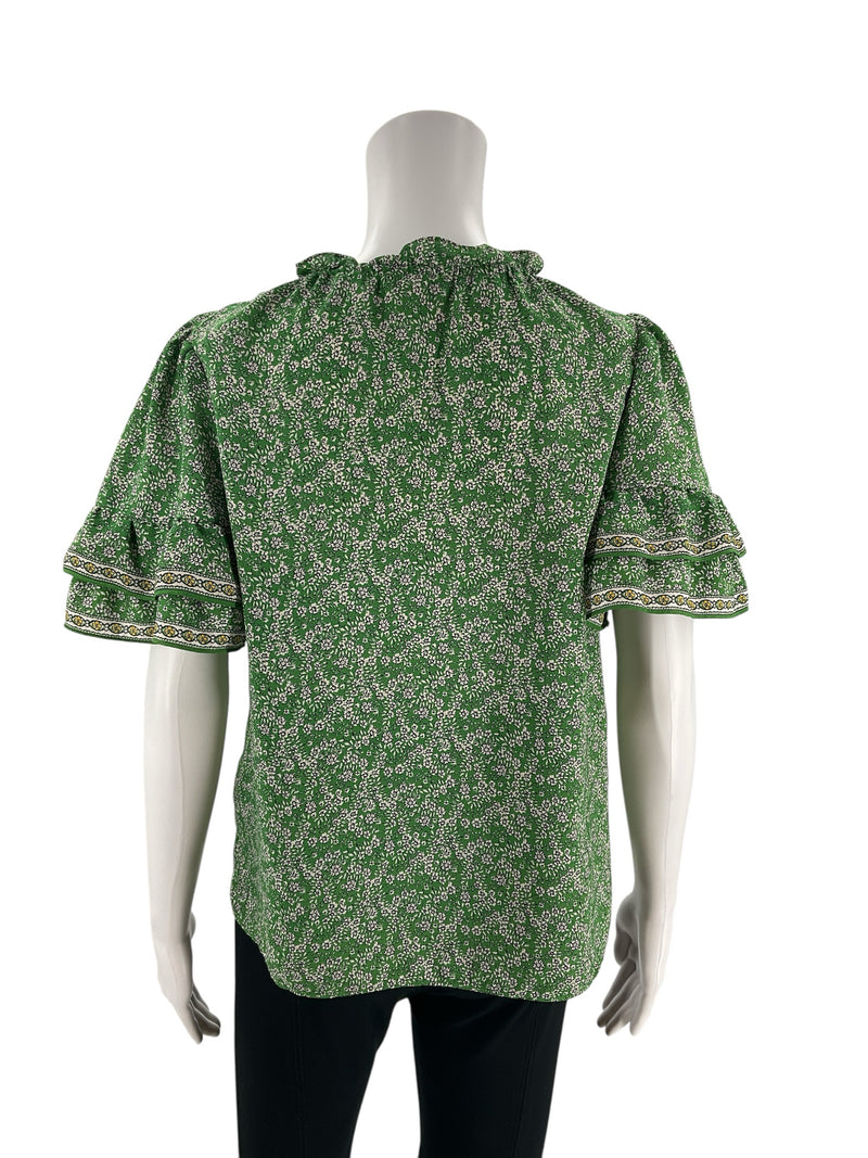 Max Studio Green Floral Pre-Owned Ladies Top - Size Small - Margaret’s Fine Consignment